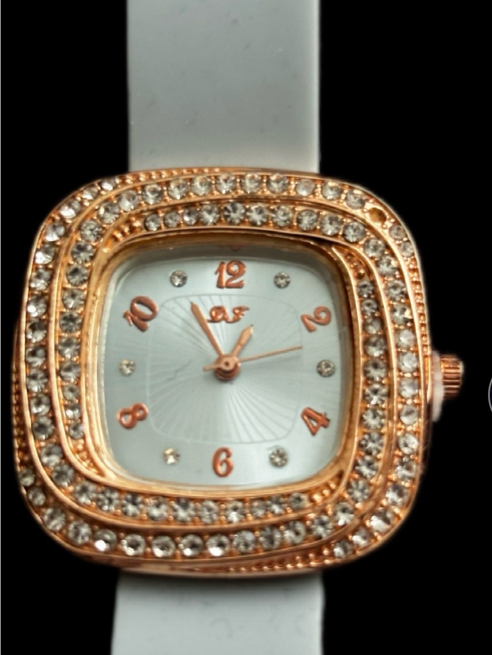 Rose Gold Crystal Square Women's Watch with White Band
